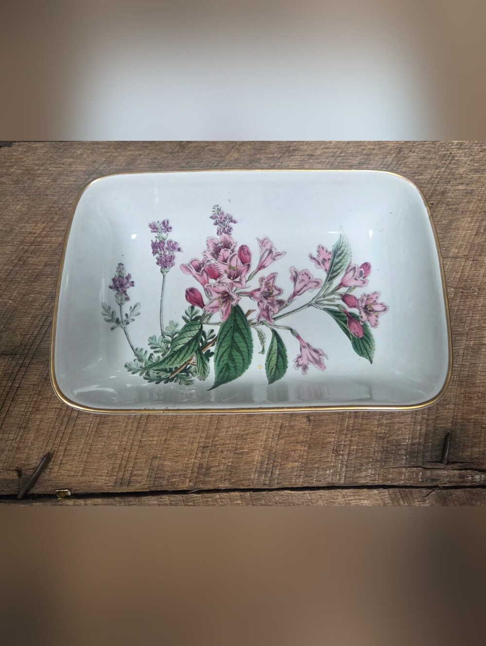 Vintage Spode Stafford Flowers Weigela & Lavender Rectangular Baker Dish Bin PP